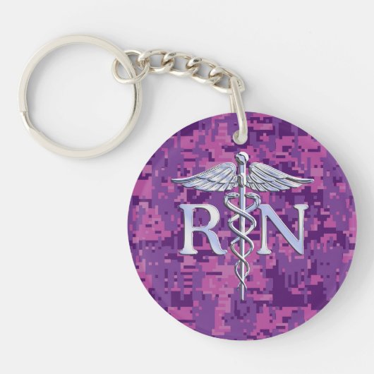 Geregistreerde zuster RN Silver Caduceus Fuchsia C Sleutelhanger (Voorkant)