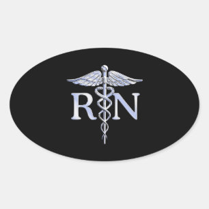 Geregistreerde zuster RN Silver Caduceus Snakes Bl Ovale Sticker