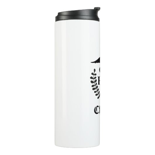 Geregistreerde zuster Simple Black en White Caduce Thermosbeker (Gedraaid links)