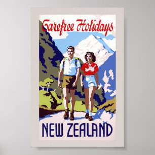 Gerenoveerde vintage reisposter uit Nieuw-Zeeland Poster