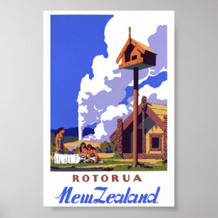 Gerenoveerde vintage reisposter uit Nieuw-Zeeland Poster