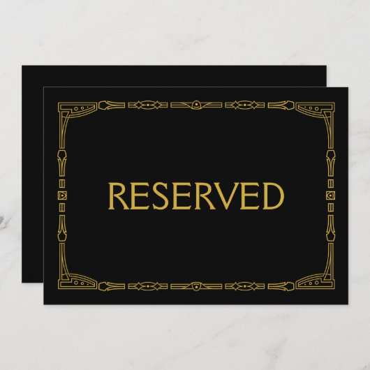 "Gereserveerd" Gouden Art Deco Stijl Trouwbord Kaart (Voorkant / Achterkant)