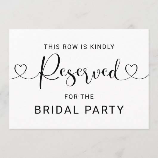 Gereserveerd Row Heart Script Wedding Ceremony Sig Kaart (Achterkant)