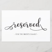 Gereserveerd voor Black Simple Wedding Sign (Voorkant)