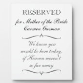 Gereserveerd voor moeder van de Bride Memorial Wed Fotoplaat (Voorkant)