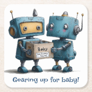 Gericht op Baby – Robot Baby shower Vierkante Kartonnen Onderzetter