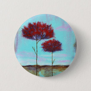 Gerichte, Abstracte kunstlandschapsrode bomen Ronde Button 5,7 Cm