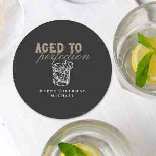 Gerijpt tot perfectie Black Whiskey verjaardagsfee Ronde Kartonnen Onderzetter