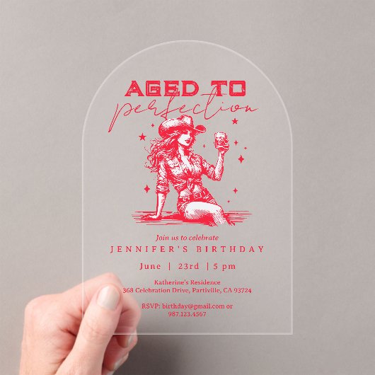 Gerijpt tot Perfectie Cowgirl Whiskey Verjaardagsf Acryl Uitnodigingen (Insitu (Draagbaar))