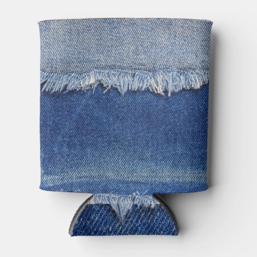 Geripte denim jeans stof achtergrond blikjeskoeler (Voorkant)