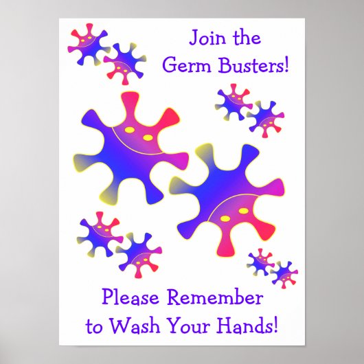 Germ Busters - Was je handen! Bathroom Sign Poster (Voorkant)