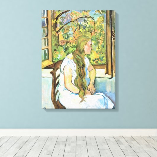 Germaine Utter voor haar raam Canvas Afdruk (Insitu (Houten vloer))