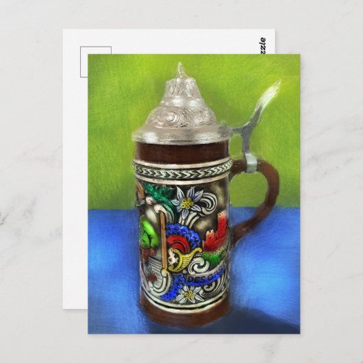 German Beer Stein w/scharnierend deksel blauw groe Briefkaart (Voorkant / Achterkant)