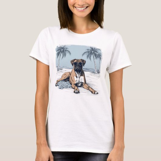 German-boxer met zonnebril op het strand t-shirt (Voorkant)