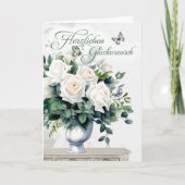 German Congratulations White Roses and Butterflies Kaart (Voorkant)
