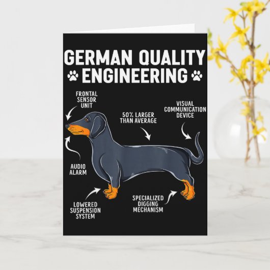 German Engineering Dachshund Lover Funny Doxie Dog Kaart (Gele Bloem)