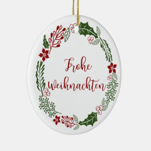 German Merry Kerstmis Wreath, Frohe Weihnachten Keramisch Ornament
