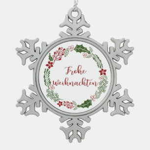 German Merry Kerstmis Wreath, Frohe Weihnachten Tin Sneeuwvlok Ornament