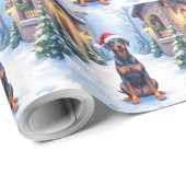 German Pinscher Snowy Courtyard Santa Hat Cadeaupapier (Rol Hoek)