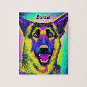 German Shepard Confetti Pop Art met optionele naam Legpuzzel