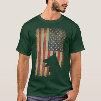 German Shepherd American Flag Funny Dog Owner  T-shirt