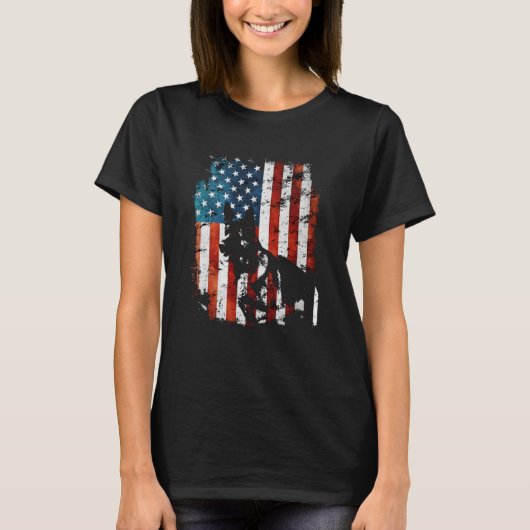 German Shepherd American Flag USA Patriotic Dog T-shirt (Voorkant)
