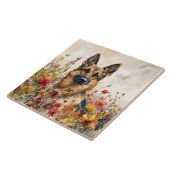 German Shepherd Among Vibrant Wildflowers Tegeltje (Zijkant)