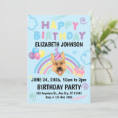 German Shepherd Birthday Invitation in Blue Kaart (Staand voorkant)