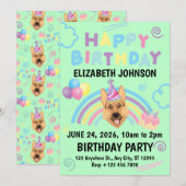 German Shepherd Birthday Invitation in Green (Devant / Derrière)