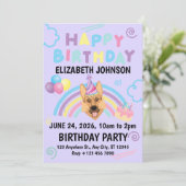 German Shepherd Birthday Invitation in Purple (Debout devant)