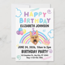 German Shepherd Birthday Invitation in White