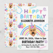 German Shepherd Birthday Invitation in White Kaart (Voorkant / Achterkant)