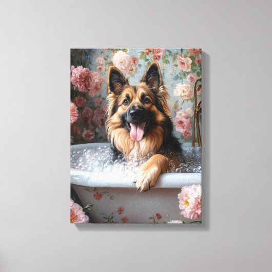 German Shepherd Bubble Bath Bliss Canvas Afdruk (Voorkant)