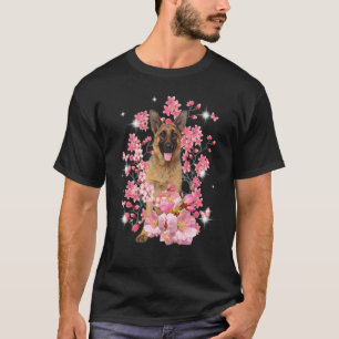 German Shepherd Cherry Blossom Flowers T-shirt