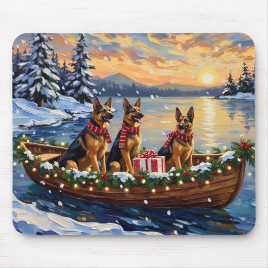 German Shepherd Christmas Boat Holiday Muismat (Voorkant)