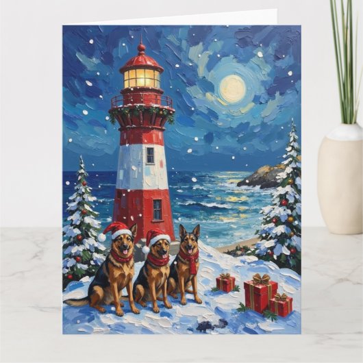 German Shepherd Christmas Lighthouse Holiday Kaart (Voorkant)