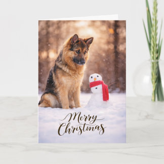 German Shepherd Christmas Snowman Feestdagen Kaart