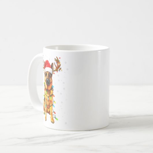 German Shepherd Christmas Tree Lights Pajama Dog L Koffiemok (Voorkant links)