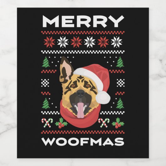 German Shepherd Christmas Wijn Etiket (Enkel label)