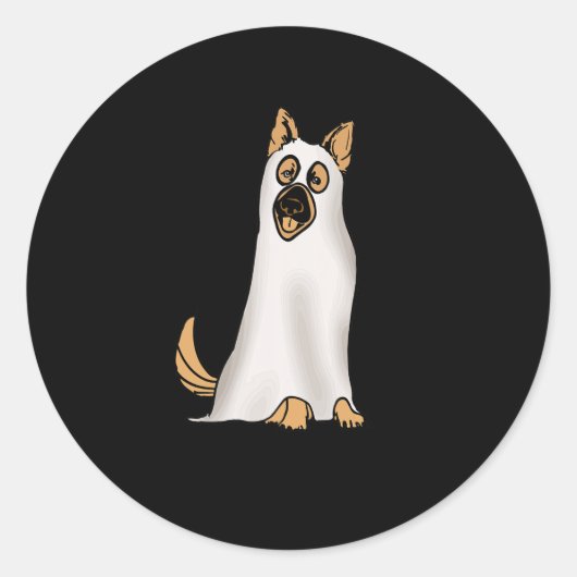 German Shepherd Cute Dog Wearing Ghost Funny Hallo Ronde Sticker (Voorkant)