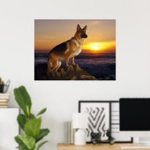 German Shepherd dog, Alsatian, in sunset Poster (Thuiskantoor)