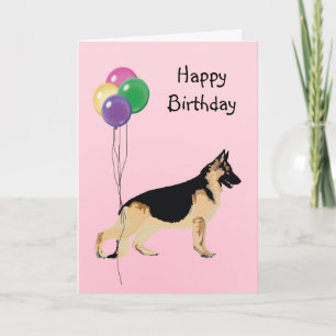 German Shepherd Dog, Birthday Balloons Kaart