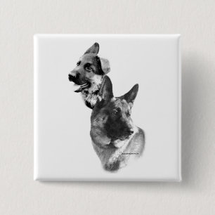 German Shepherd Dog Charcoal 2 Vierkante Button 5,1 Cm