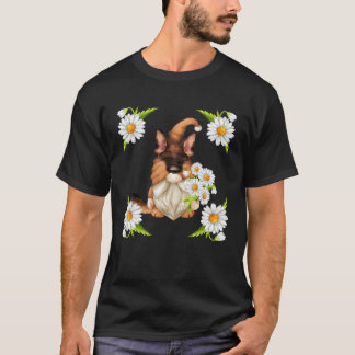 German Shepherd Dog Gnome For Spring Floral Daisy T-shirt