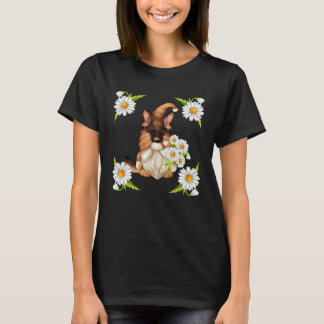 German Shepherd Dog Gnome For Spring Floral Daisy T-shirt