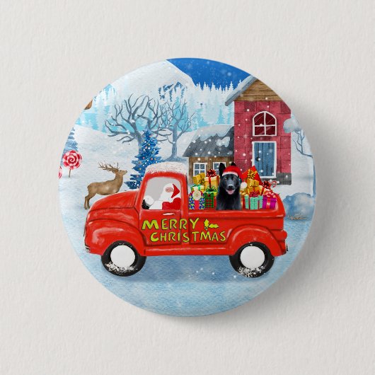 German Shepherd Dog kerstbezorging Truck Snow Ronde Button 5,7 Cm (Voorkant)