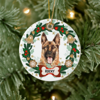 German Shepherd Dog Kersthond Cookie Wreate Keramisch Ornament