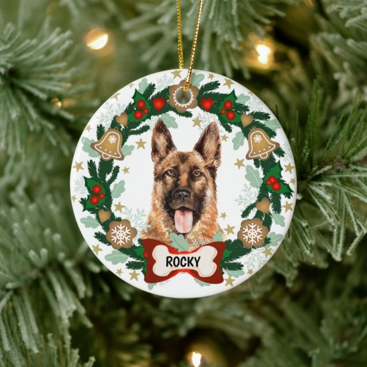 German Shepherd Dog Kersthond Cookie Wreate Keramisch Ornament (Boom)
