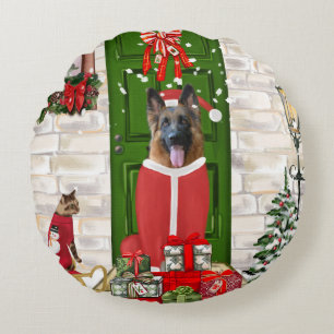 German Shepherd Dog Kerstmis Rond Kussen