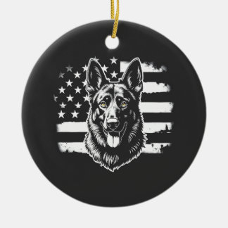 German Shepherd Dog Lover USA American Flag 4th Keramisch Ornament
